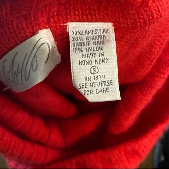 Vintage Lord & Taylor Angora Rabbit Hair Blend Red Cowl Neck Soft Warm Sweater S - Picture 10 of 12